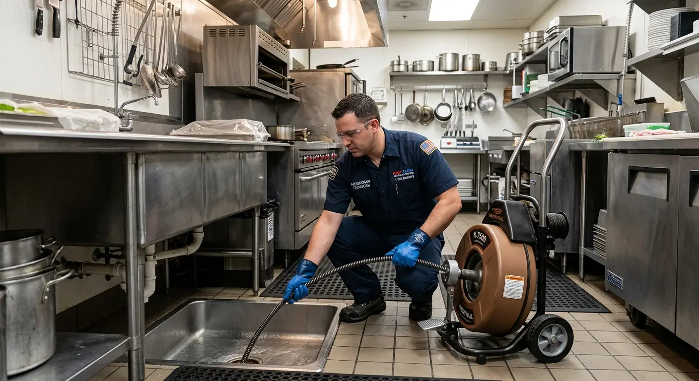 Commercial drain cleaning service in a restaurant kitchen in Middleburg Heights