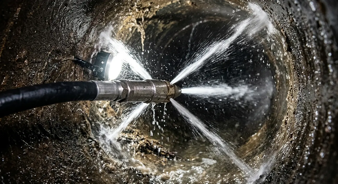 High-pressure hydro jetting nozzle cleaning sewer pipe for Sewer Cleanout in Middleburg Heights